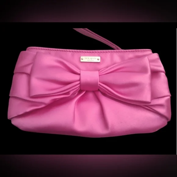 KATE SPADE Plaza Bow WLRU1757 Pink (snapdragon) Satin Pouch Wristlet - Picture 1 of 8